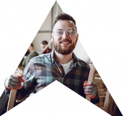 woodworker on triangle graphic